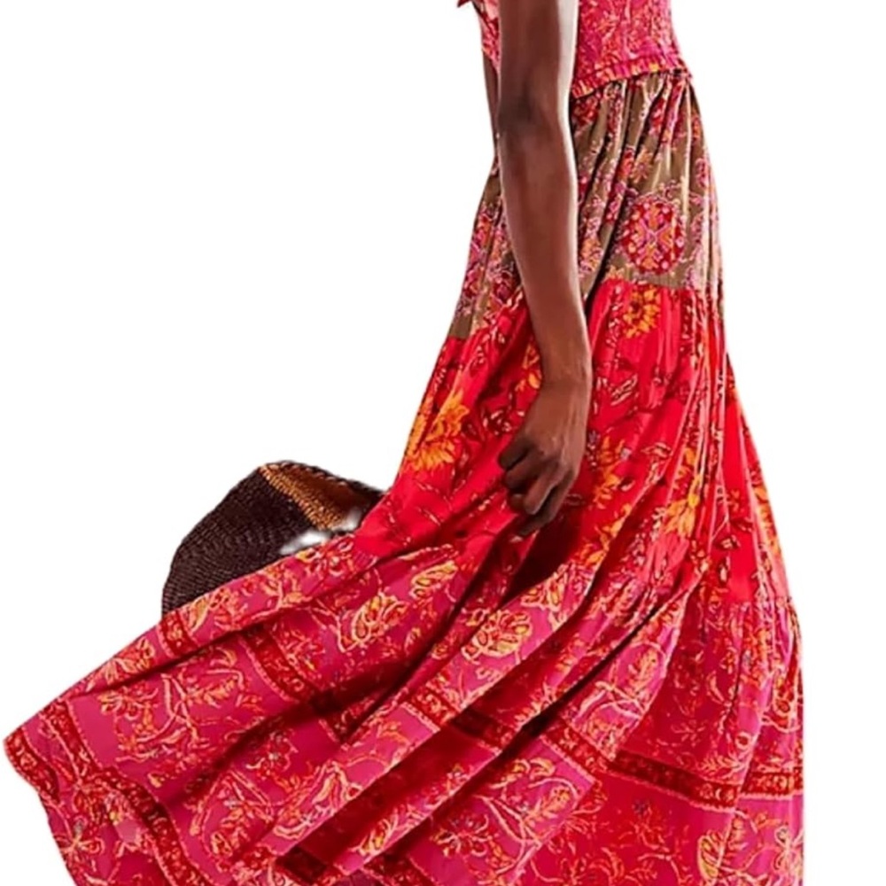 Vibrant Red Floral Maxi Dress